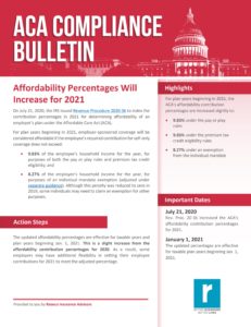 Affordability Percentages Will Increase for 2021