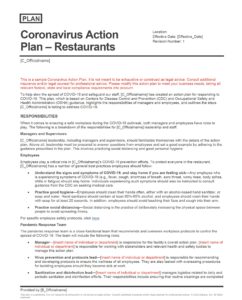 Coronavirus Action Plan - Restaurants