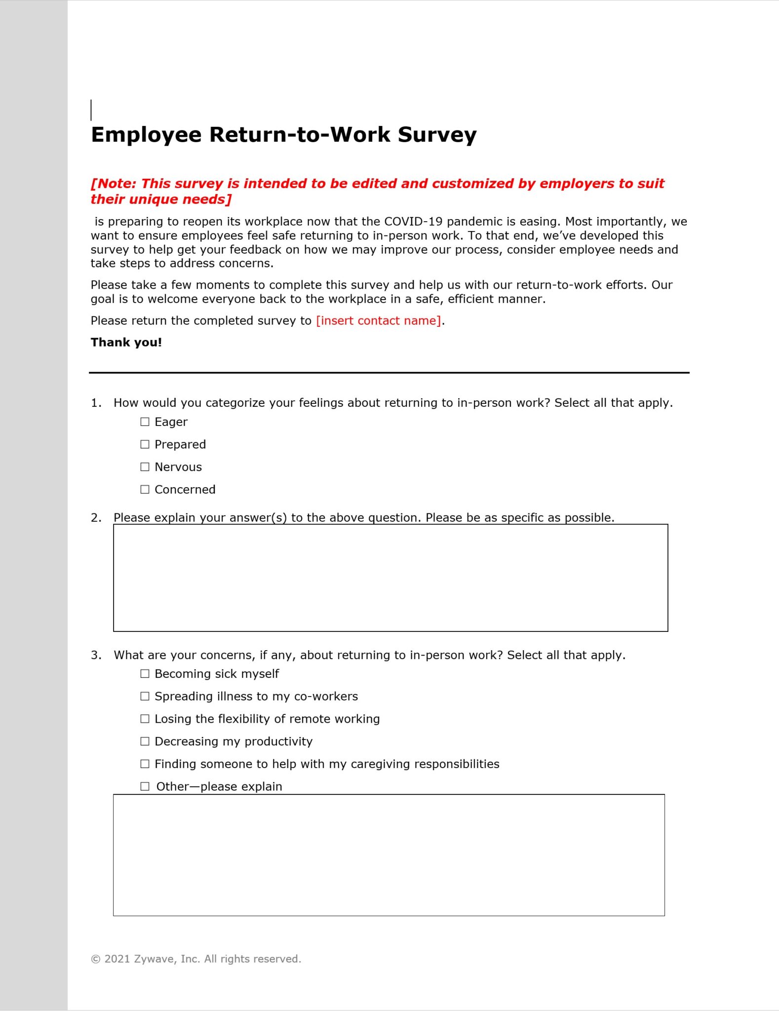 Employee Return-to-Work Survey - Resecō