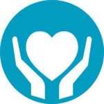 Hands holding the heart shape icon teal